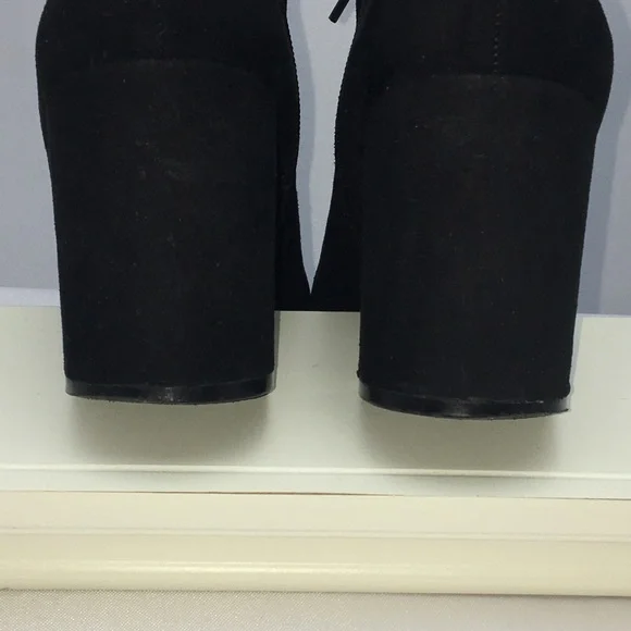 BLACK FAUX SUEDE STACKED HEEL BOOTS - Picture 5 of 15